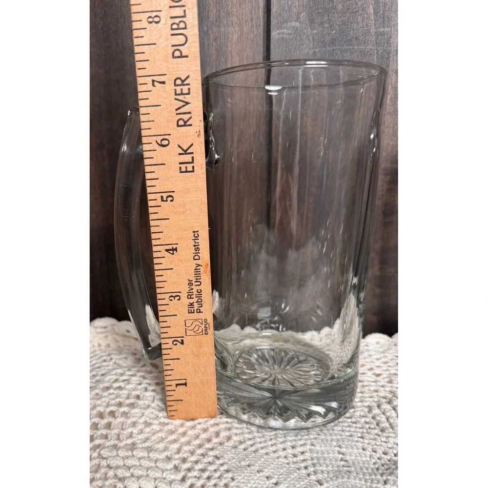 Vintage Heavy Glass Set of 3 Beer Mugs‎ Drinking Glasses with Starburst Base
